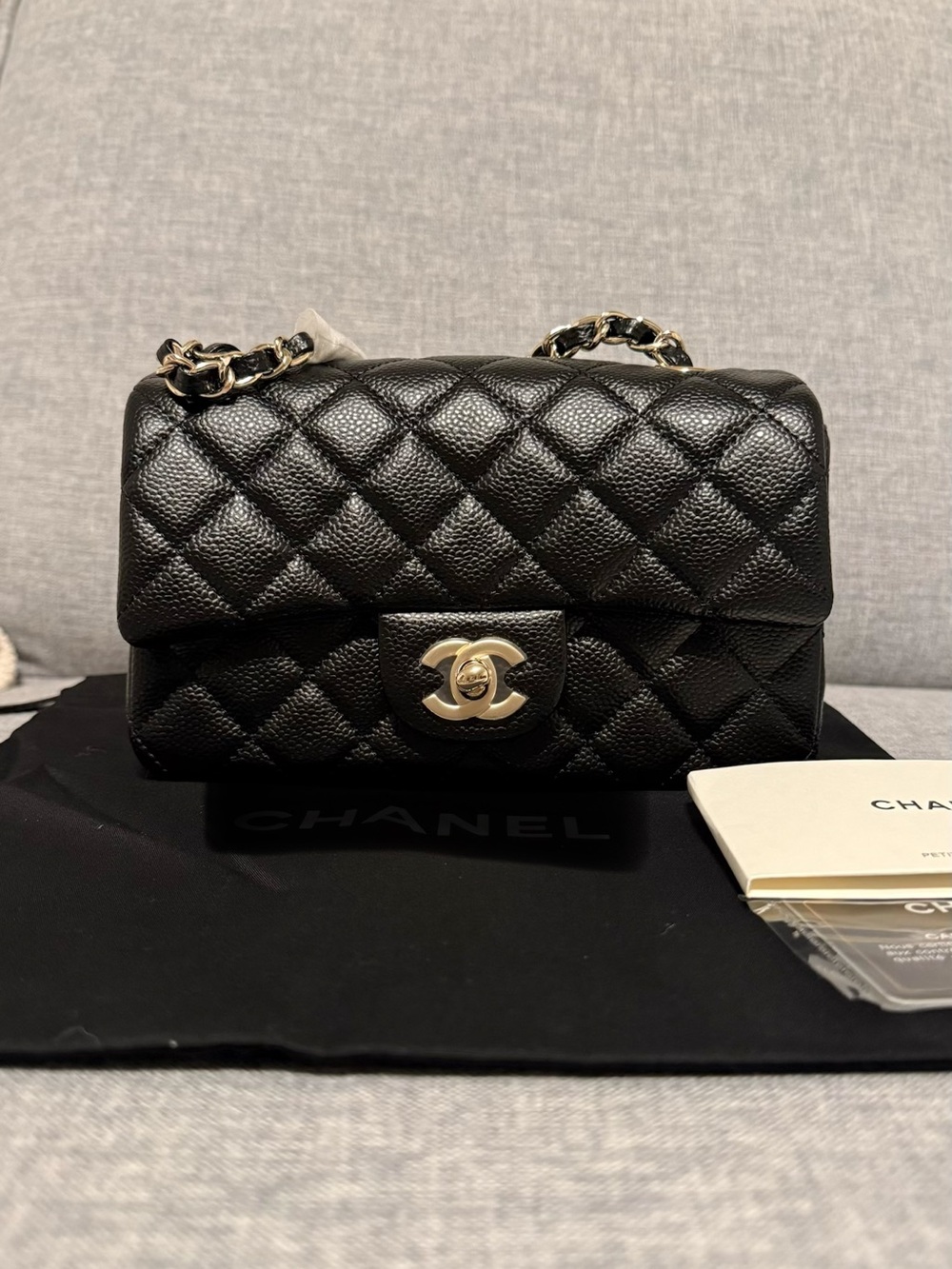 Black Quilted Mini Flap Bag with Gold Hardware